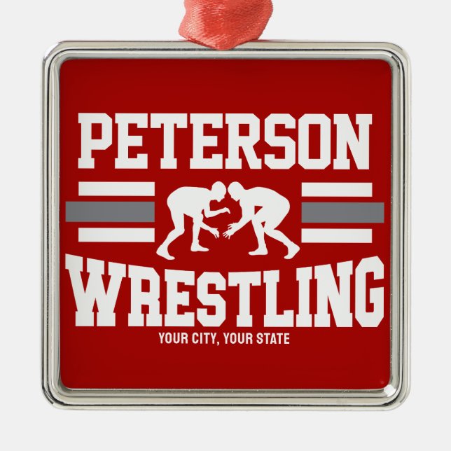Wrestler ADNAME School Athlete Wrestling Team Ornament Aus Metall (Vorne)
