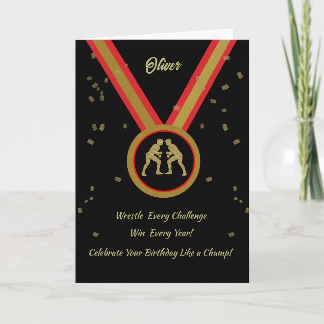 Wrestler Birthday Black Gold und Red Medal Champ Karte (Vorderseite)