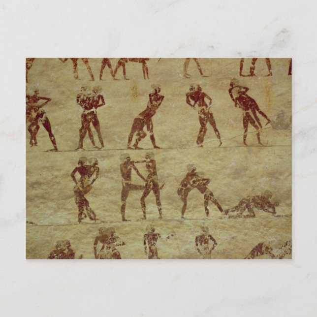 Wrestler, Details aus einer Grabmauer Postkarte (Vorderseite)