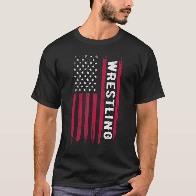 Wrestling American USA Flag Funny Wrestle Men Boy T-Shirt (Vorderseite)