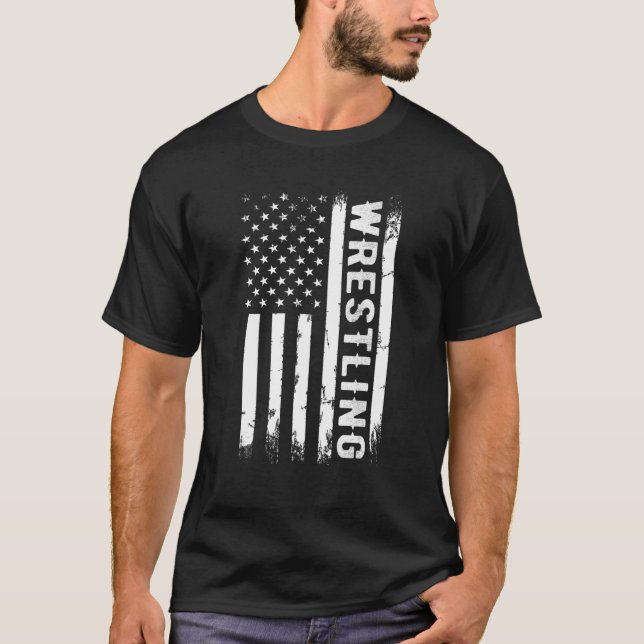 Wrestling American USA Flag Funny Wrestle Men Boy T-Shirt (Vorderseite)