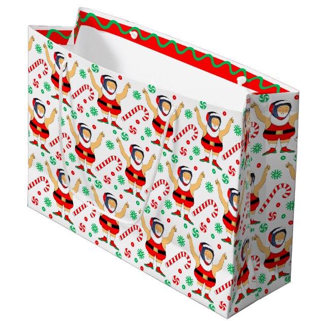 Wrestling Christmas Holiday Große Geschenktüte (Vorderseite Schrägansicht)