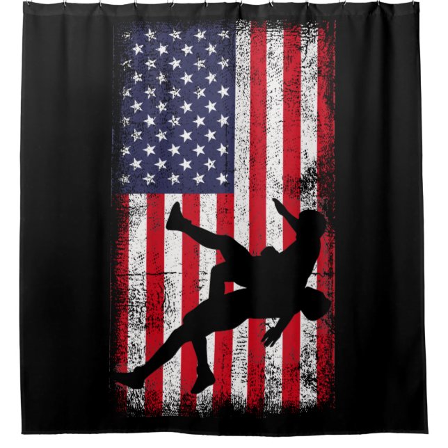 Wrestling der US-amerikanischen Flagge Wrestling W Duschvorhang (Vorderseite)