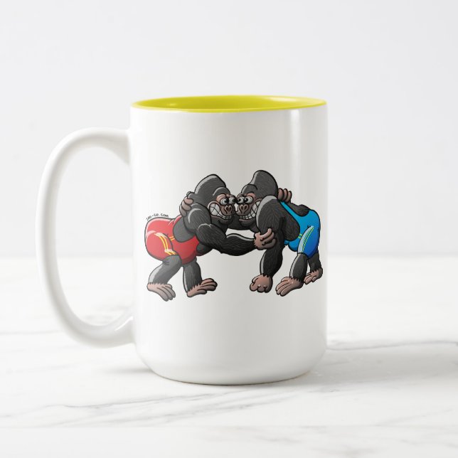 Wrestling-Gorillas Zweifarbige Tasse (Links)