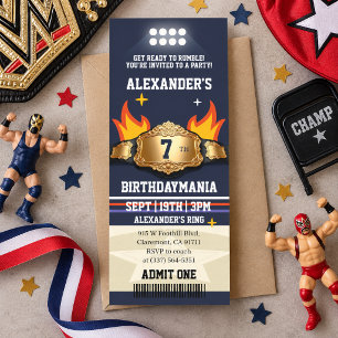 Wrestling-Gürtel-Ticket-Geburtstagsfeier Einladung