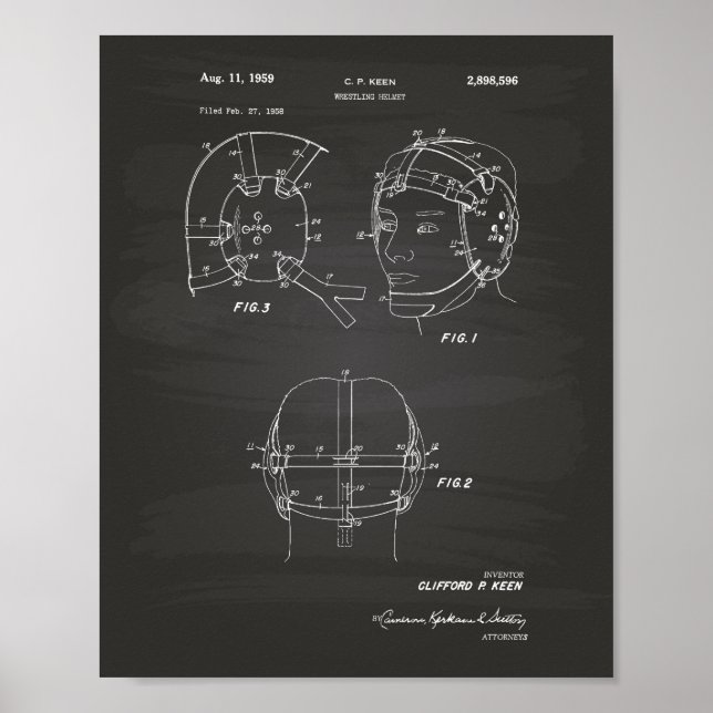 Wrestling Helmet 1959 Chalkboard für Patentkunst Poster (Vorne)
