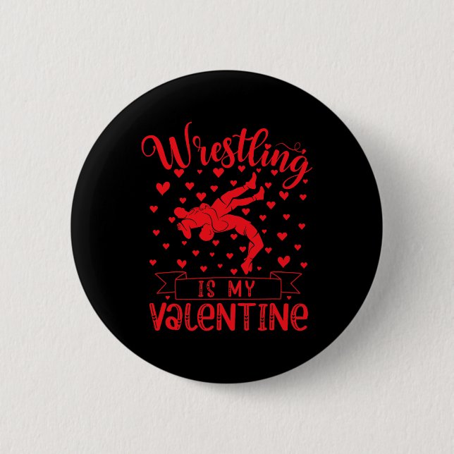 Wrestling ist mein Valentinin-Rotes Liebe Herzchen Button (Vorderseite)