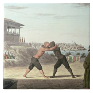 Wrestling-Match, Konstantinopel (w/c auf Papier) Fliese