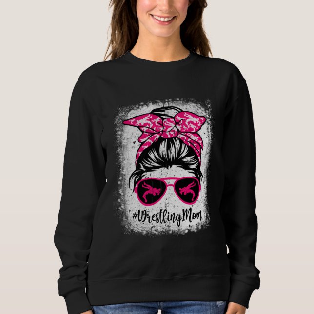 Wrestling Mom Leopard Messy Bun Sport  Mother's Da Sweatshirt (Vorderseite)