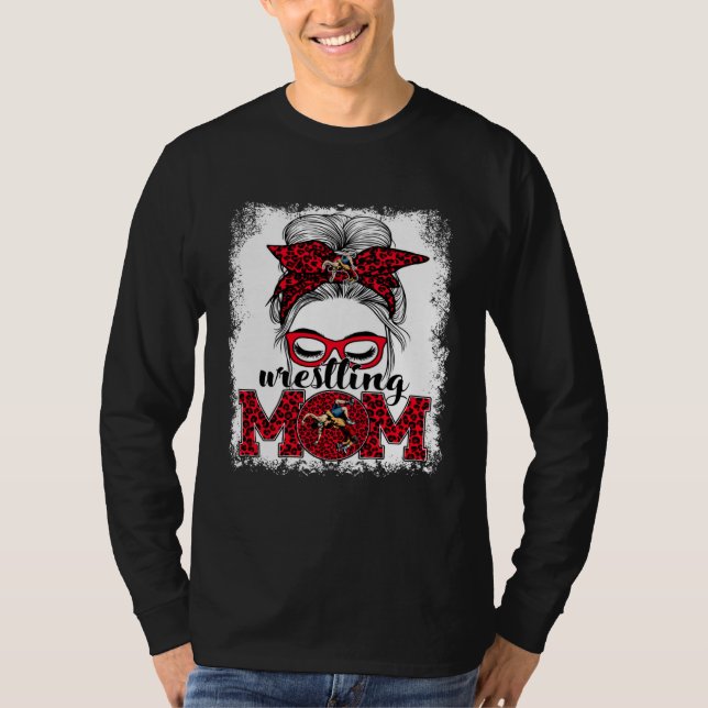 Wrestling Mom Mother's Day Game Day Messy Bun Leop T-Shirt (Vorderseite)