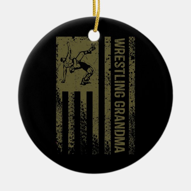 Wrestling Oma Vintage amerikanische Flagge Keramik Ornament (Vorne)