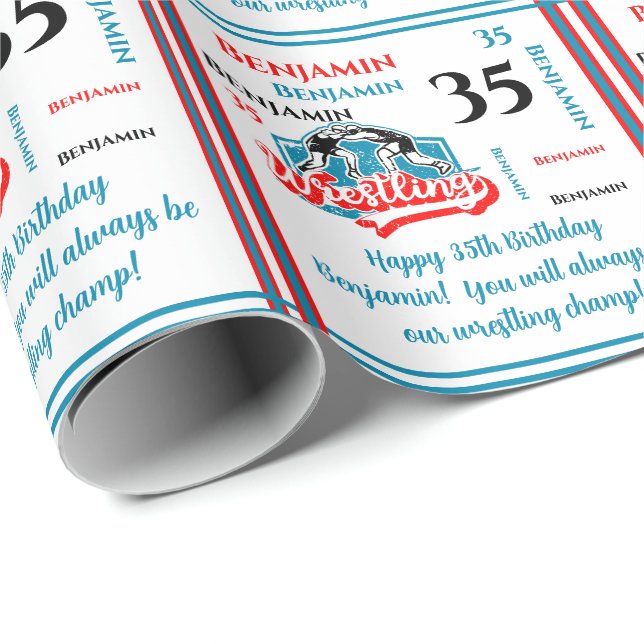 Wrestling Sentiment Name Age Birthday Geschenkpapier (Rolleneckpunkt)