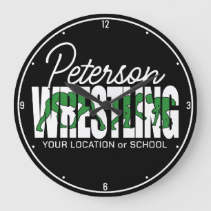 Wrestling Team ADD TEXT School Athlete Wrestler Große Wanduhr