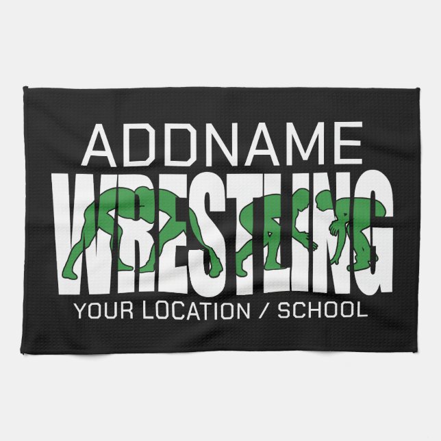 Wrestling Team ADD TEXT School Varsity Wrestler Geschirrtuch (Horizontal)