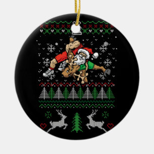 Wrestling Ugly Christmas Wrestler Santa Reindeer F Keramik Ornament