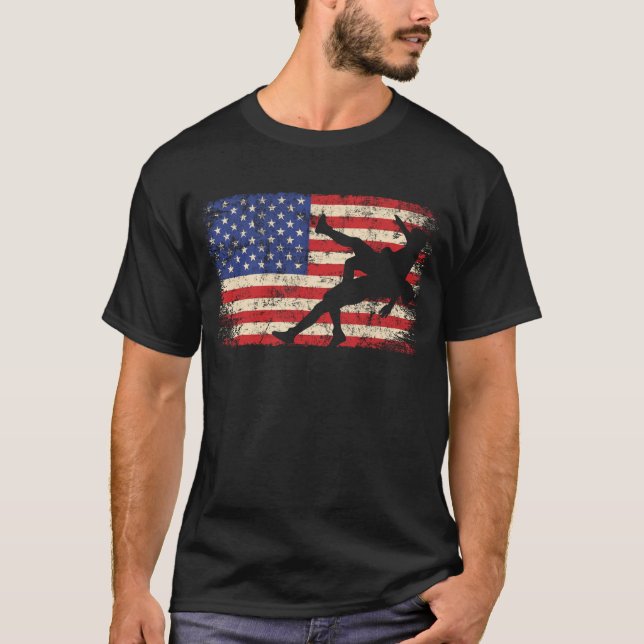 Wrestling USA Flag American Wrestling T-Shirt (Vorderseite)