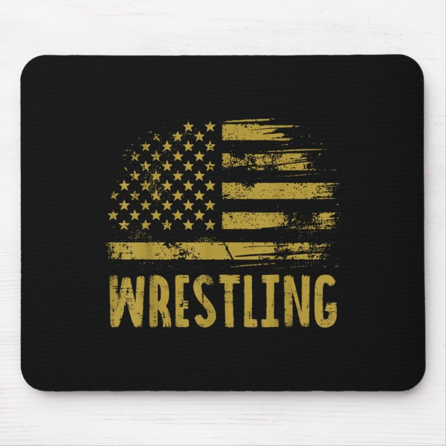 Wrestling Usa Flag Wrestler Patriotic Men Boys Kin Mousepad (Vorne)