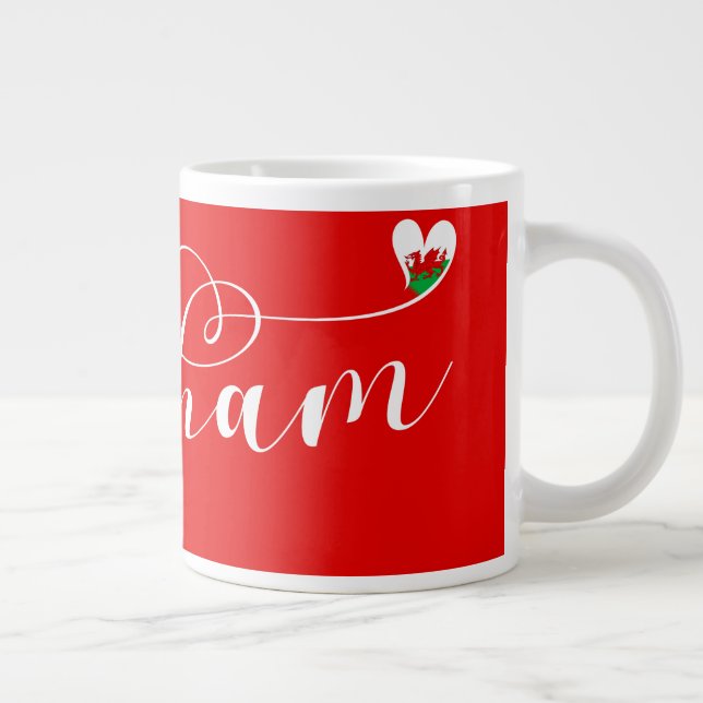 Wrexham Script Schriftart, walisische Flagge im He Jumbo-Tasse (Rechts)