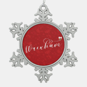Wrexham Script Schriftart, walisische Flagge im He Schneeflocken Zinn-Ornament