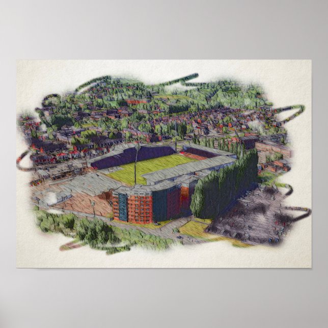 Wrexham-Stadion-Architektur Aquarell-Kunst Poster (Vorne)