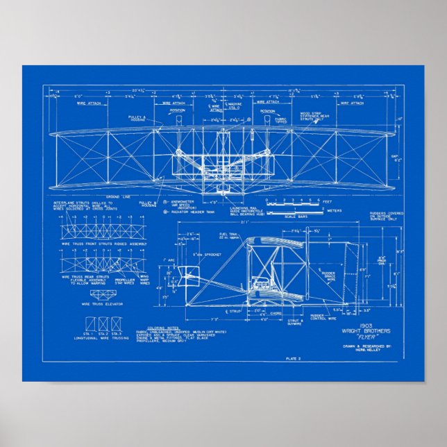 Wright Bros. "Flyer" Blueprint 1903 Poster (Vorne)