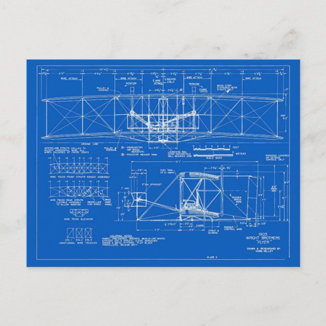 Wright Bros. "Flyer" Blueprint 1903 Postkarte (Vorderseite)