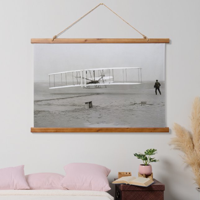 Wright Brothers Flyer First Flugzeug Flight Aviati Wandteppich Mit Holzrahmen (Schlafzimmer)