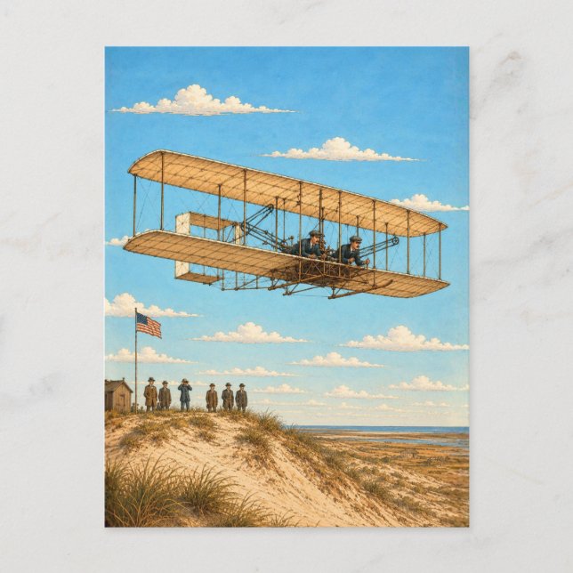 Wright Brothers Flyer über Kitty Hawk Postkarte (Vorderseite)