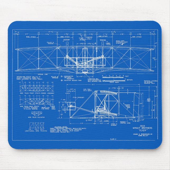 Wright-Brüder "Flyer"-Bauplan 1903 Mousepad (Vorne)