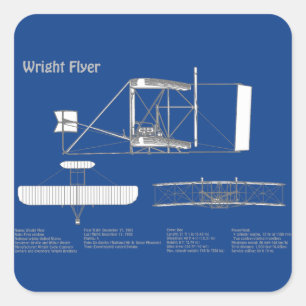 Wright Flyer - Flugzeugkonzept Zeichnend Pläne ABD Quadratischer Aufkleber
