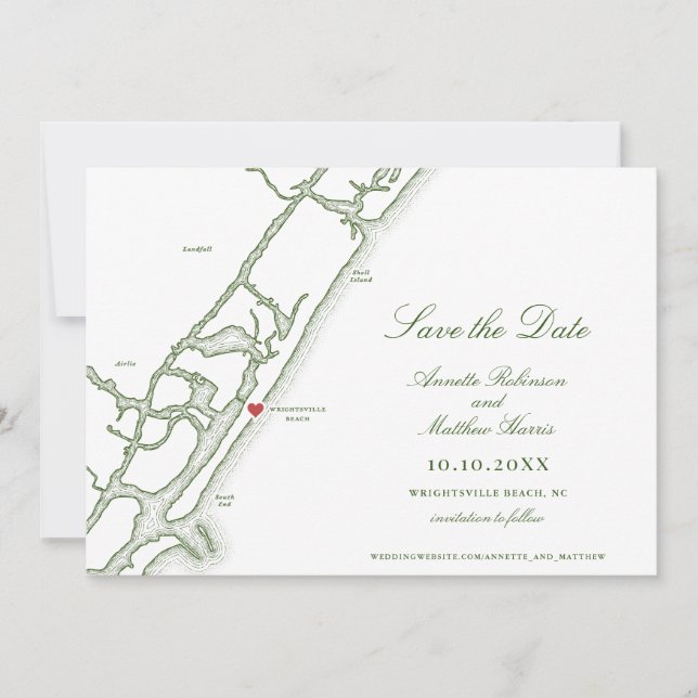Wrightsville Beach NC Karte Forest Green Wedding (Vorderseite)