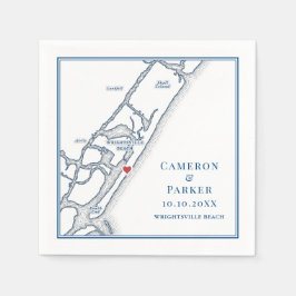 Wrightsville Beach NC Map Navy Elegant Wedding Serviette
