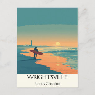 Wrightsville Beach NC Vintag Surfer Beach Sunset Feiertagspostkarte