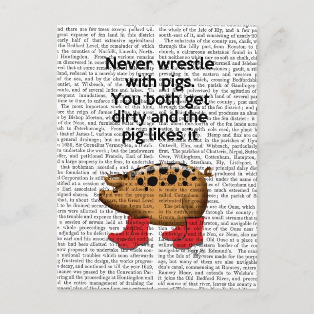 Wringen Sie nie mit Schweinen Postkarte (Vorderseite)