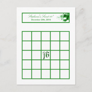 Writable Bingo Card Sweet 16 Green Party Einladungspostkarte