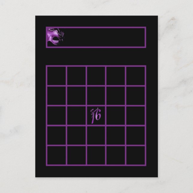 Writable Bingo Card Sweet 16 Lila Lilac Black Postkarte (Vorderseite)