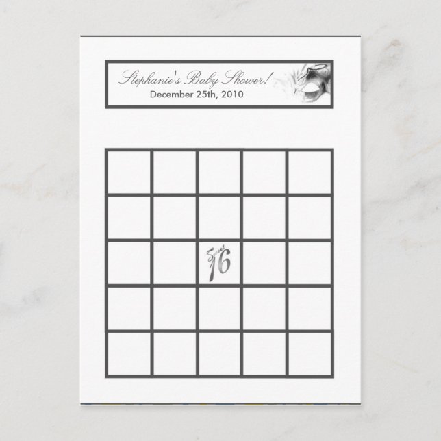 Writable Bingo Card Sweet 16 Silver White Party Einladungspostkarte (Vorderseite)