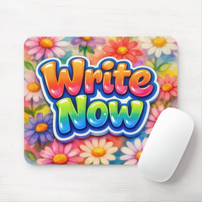 Write Now Text with Vibrant Daisies Mousepad (Mit Mouse)