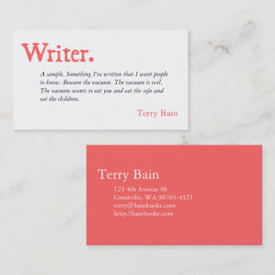 Writer Author Simple Word Business Card Visitenkarte