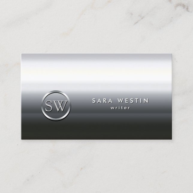 Writer Chrome Texture Monogram Business Card Visitenkarte (Vorderseite)