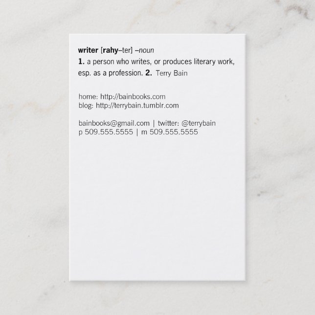 Writer Definiert [als Sie] Visitenkarte (Vorderseite)