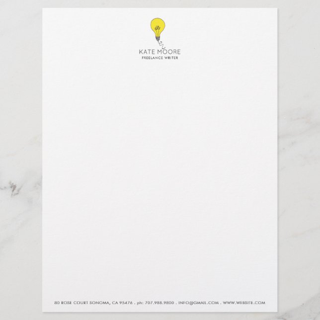 Writer Light Bulb Idea Business Letterhead Briefbogen (Vorderseite)