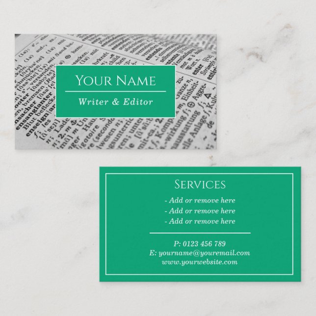 Writer Modern Typografy Classic Business Card Visitenkarte (Vorne/Hinten)
