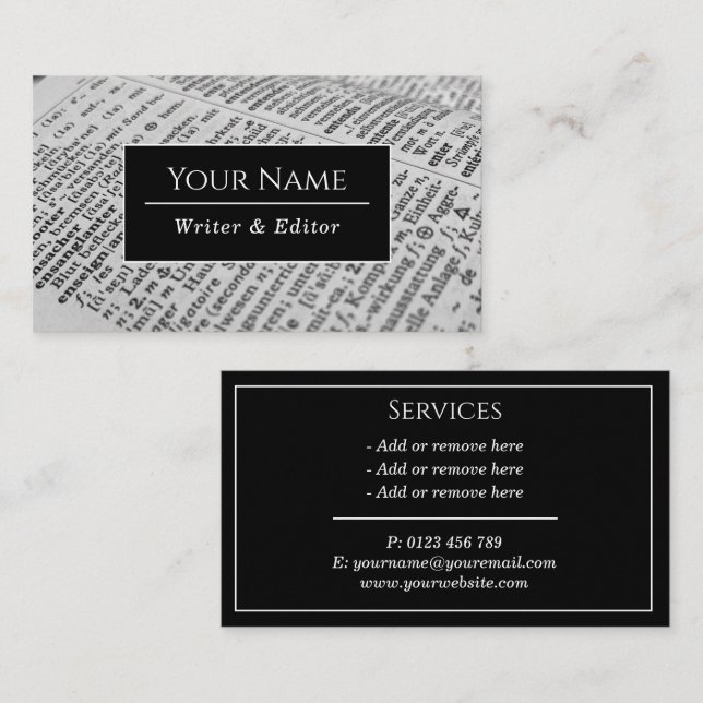 Writer Modern Typografy Classic Business Card Visitenkarte (Vorne/Hinten)