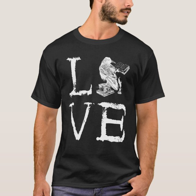 Writer Raven Love Book  Reading Novel Writing T-Shirt (Vorderseite)