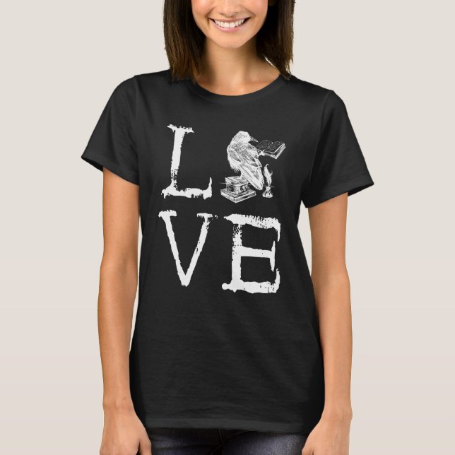 Writer Raven Love Book  Reading Novel Writing T-Shirt (Vorderseite)