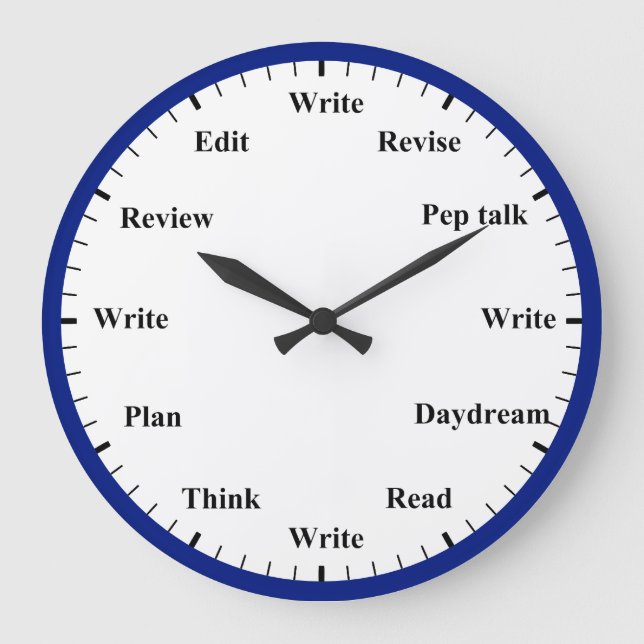 Writer's Clock - Writing Job Fun Dark Blue Clock Große Wanduhr (Vorderseite)