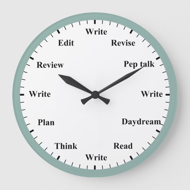 Writer's Clock - Writing Job Fun Mint Blue Clock Große Wanduhr (Vorderseite)