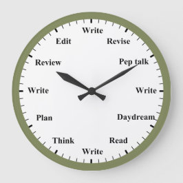 Writer's Clock - Writing Job Fun Olive Green Clock Große Wanduhr
