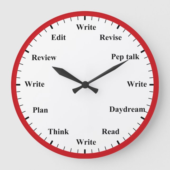 Writer's Clock - Writing Job Fun Red Wall Clock Große Wanduhr (Vorderseite)